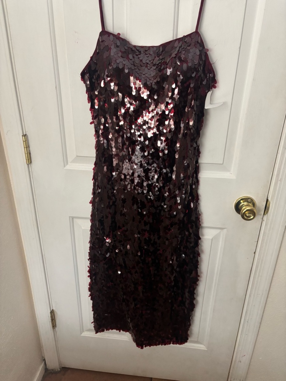 Avec Les Filles Burgundy Sequin Midi Slip Dress